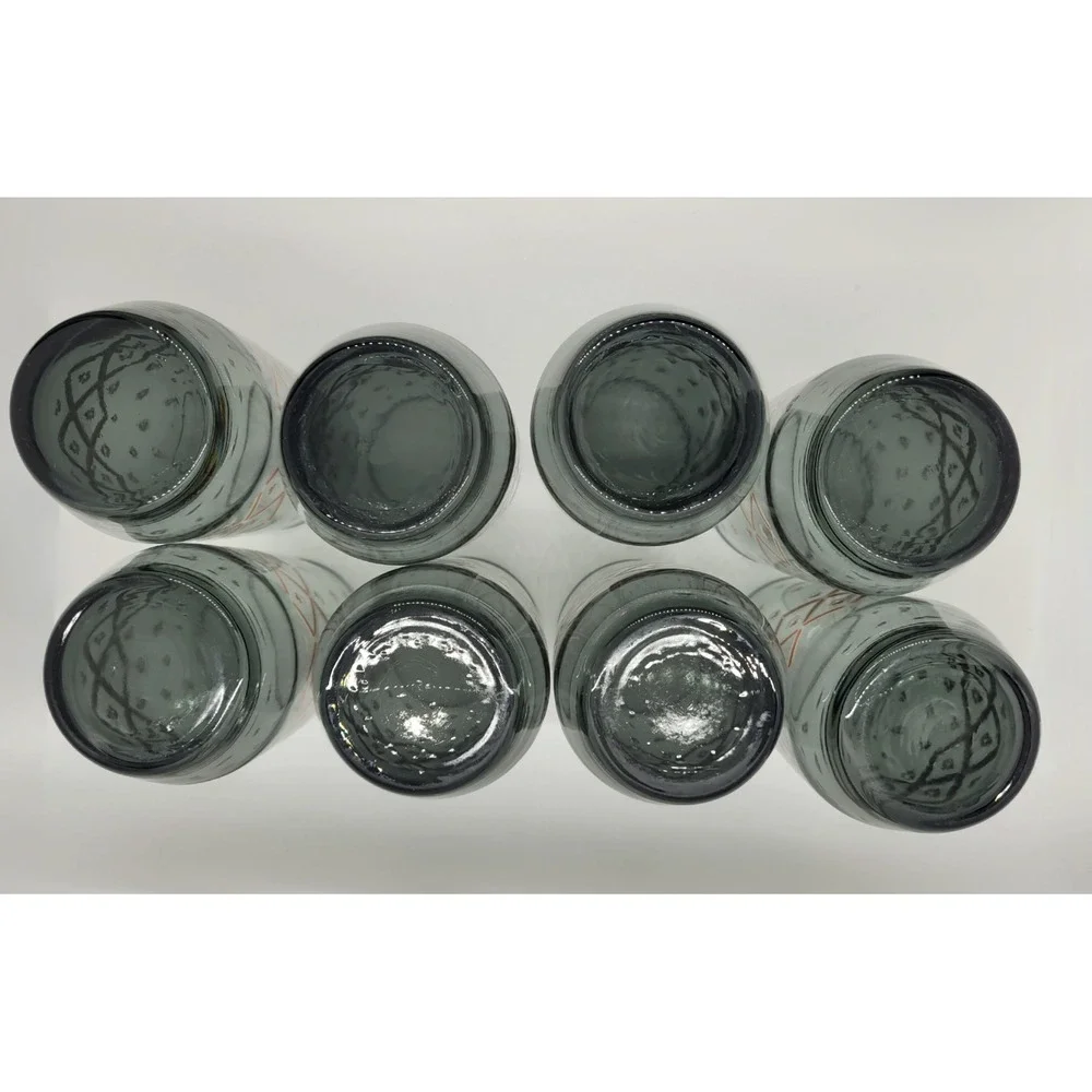 Set‎ of 8 Vintage Libbey Apollo Smoky Gray Highball Glasses MCM Geometric Orange
